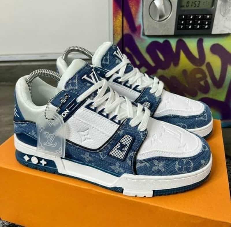 trainers monogram denim blue white with lv kit