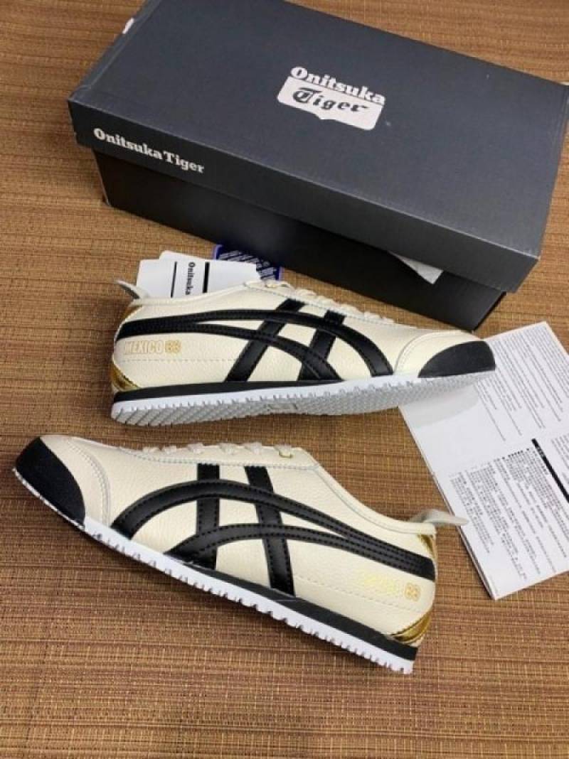 Onitsuka Tiger Mexico 66 Cream Black Gold 1st Leather Quality Sneakers