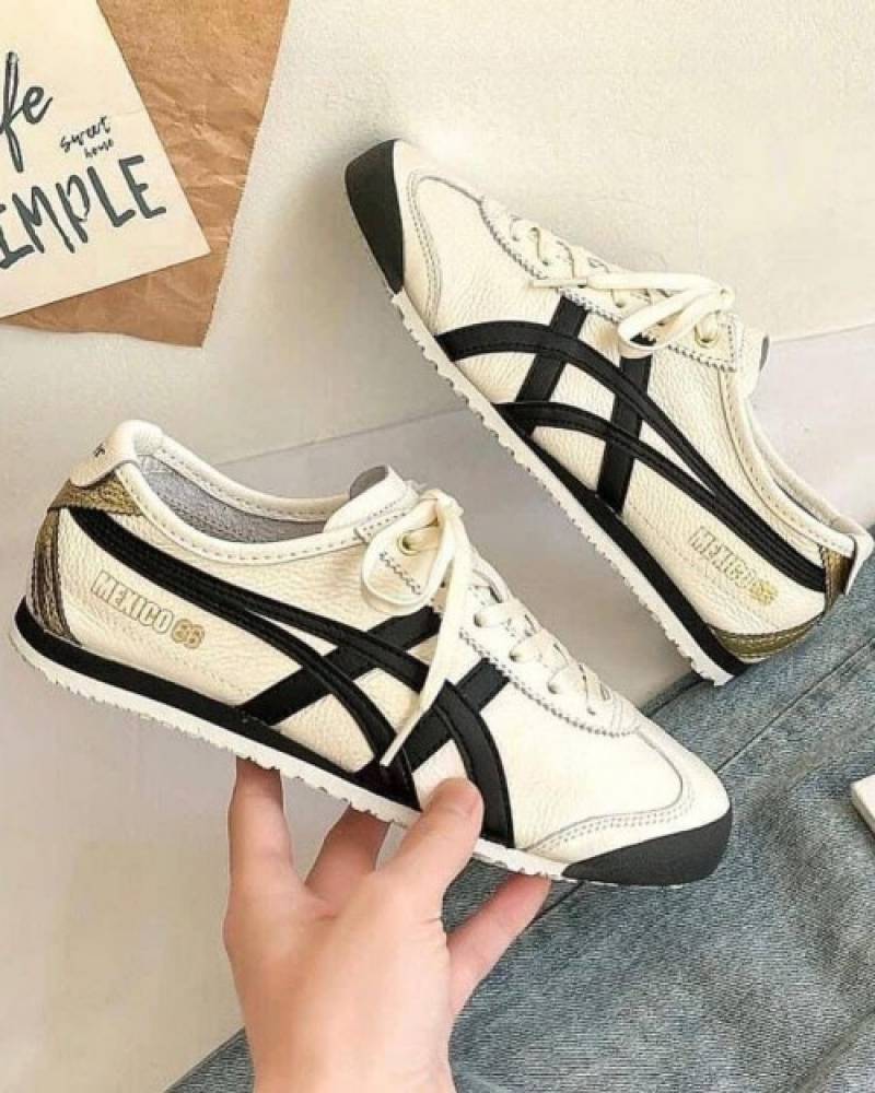 Onitsuka Tiger Mexico 66 Cream Black Gold 1st Leather Quality Sneakers