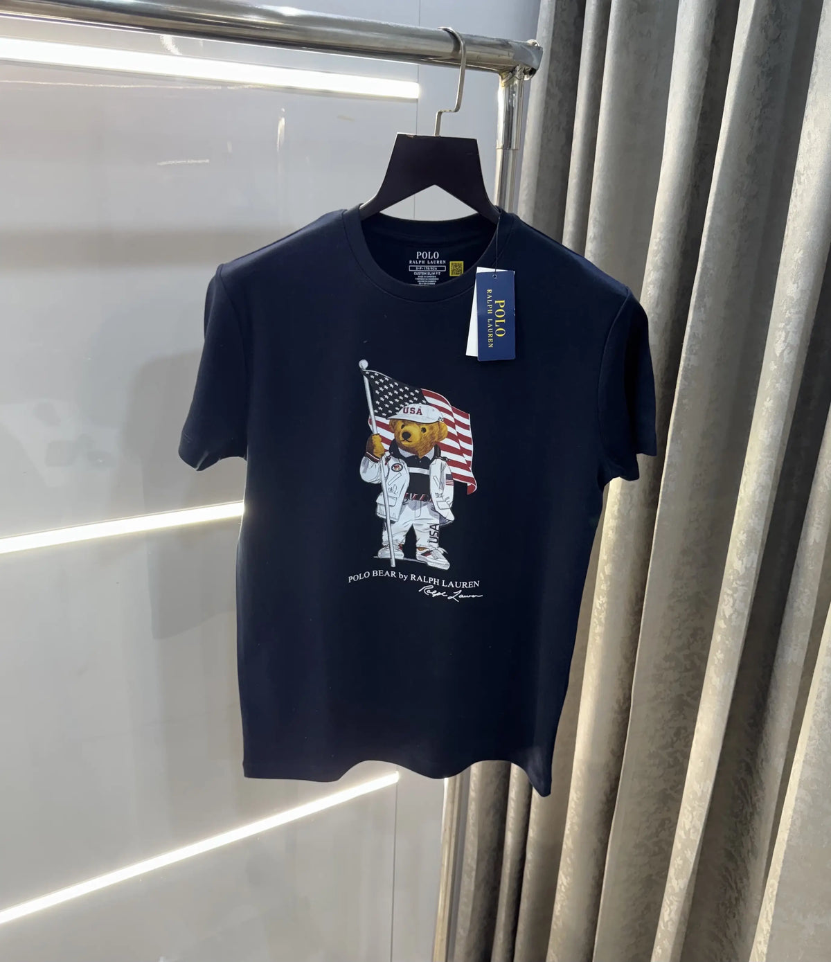 Ralph  Lauren Navy Blue Teddy Logo Premium T-Shirt