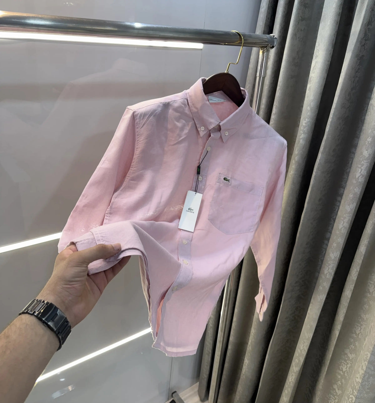 Lacoste Milange Embroidery Logo Premium Linen Shirt