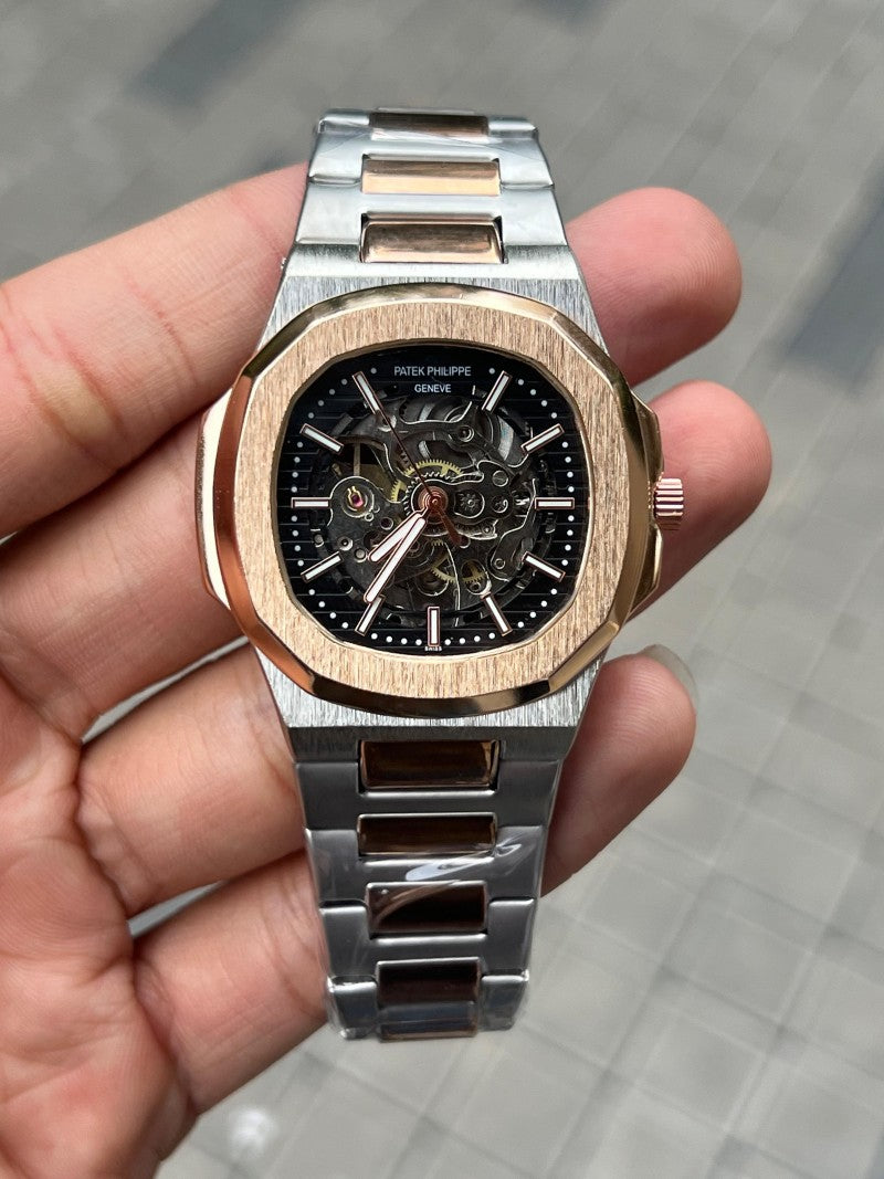 Patek Phillip e Nautilus Automatic Rose Two Tone Black Dial