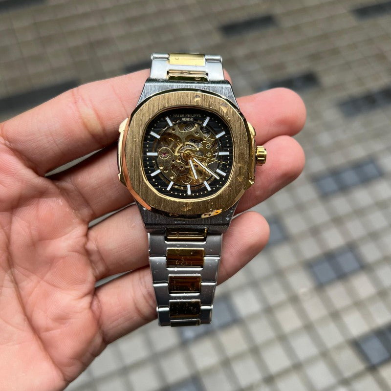Patek Phillip e Nautilus Automatic Gold Two Tone Black Dial