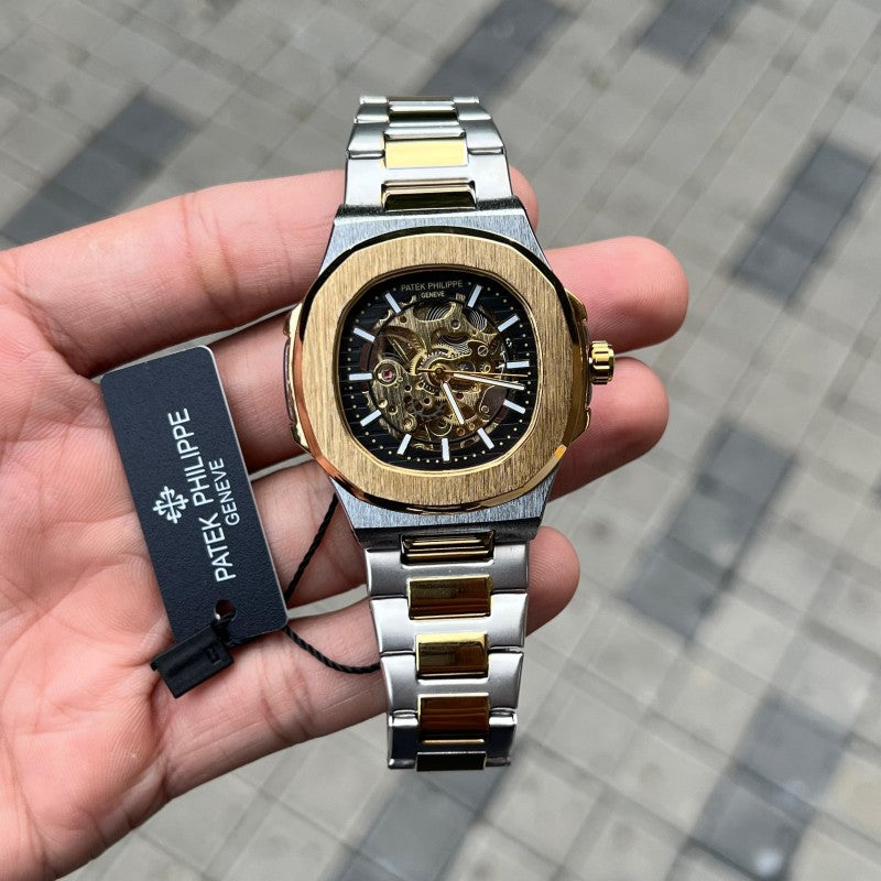 Patek Phillip e Nautilus Automatic Gold Two Tone Black Dial