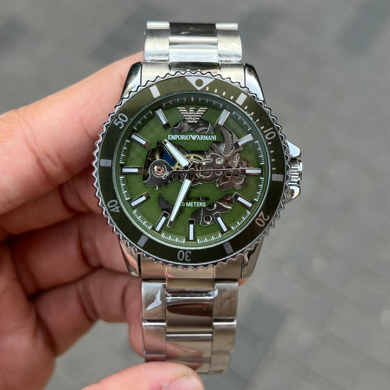 Emporio Arman i Automatic Skeleton Open Machine AAA Silver Green