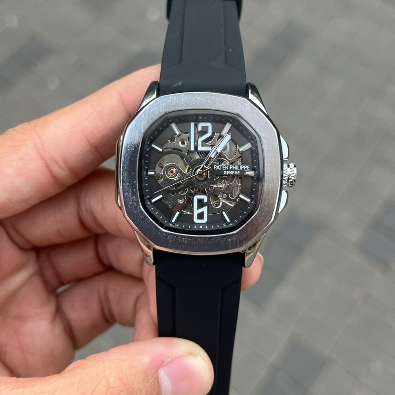Patek Phillip e Nautilus Auto Silver Black Silicon