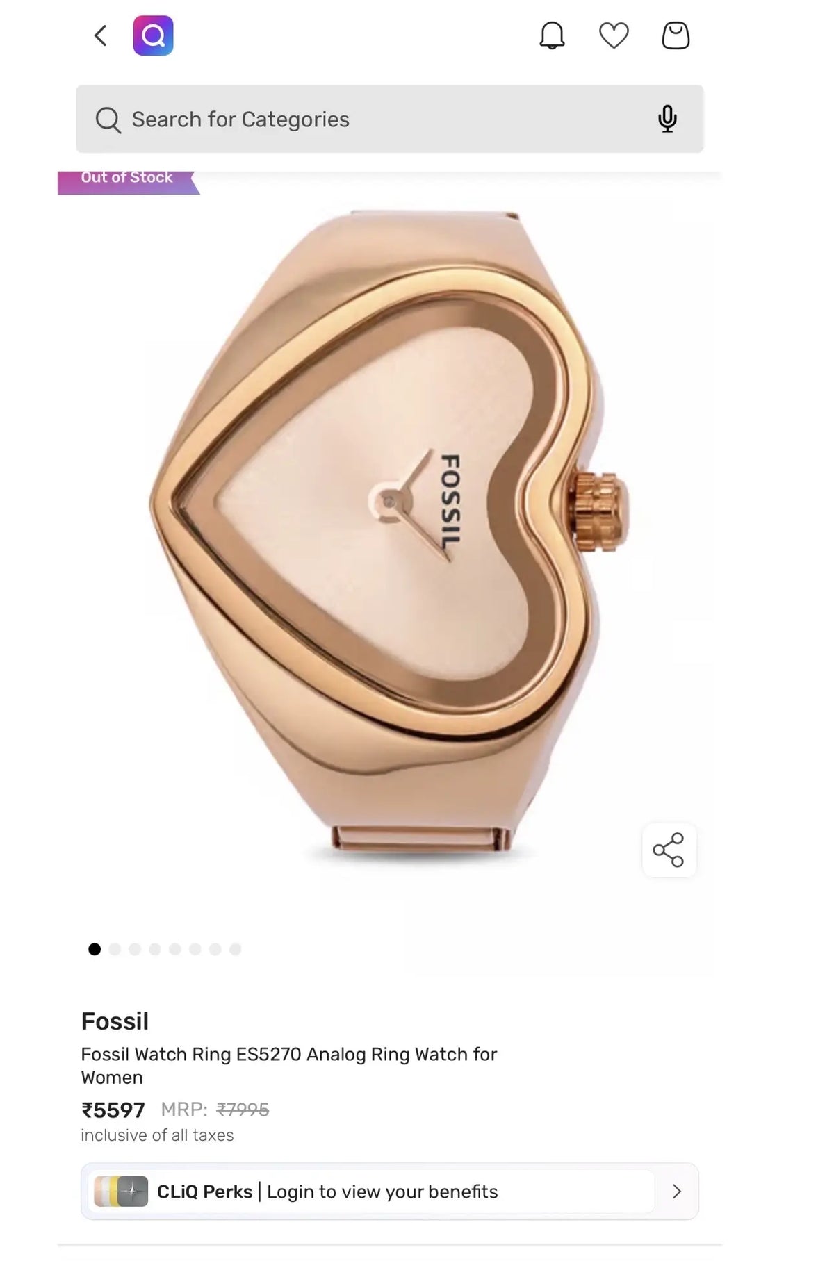 Fossi l Rose Gold Ring Analog Ladies Watch 