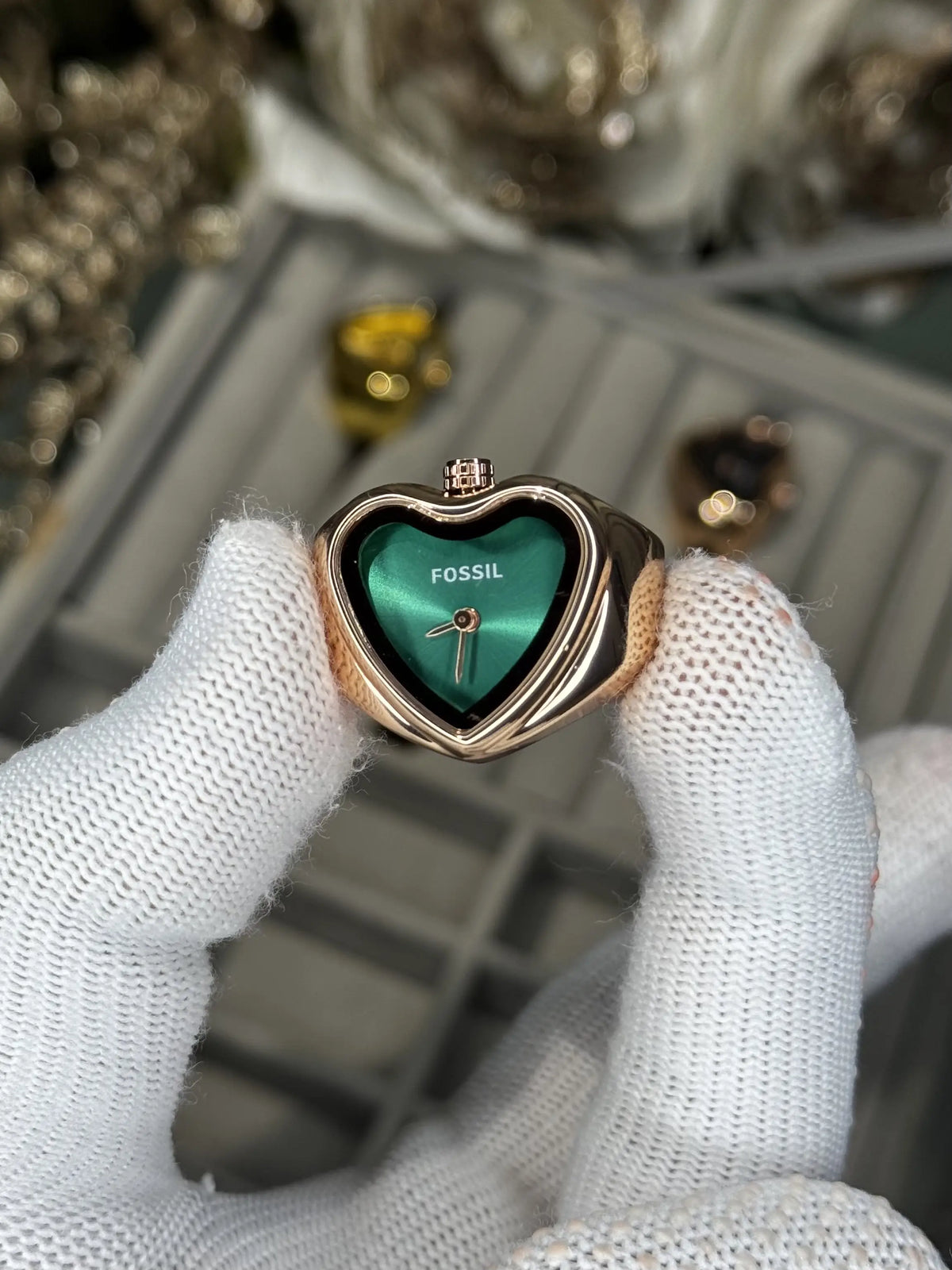 Fossi l Rose Gold Green Ring Analog Ladies Watch 