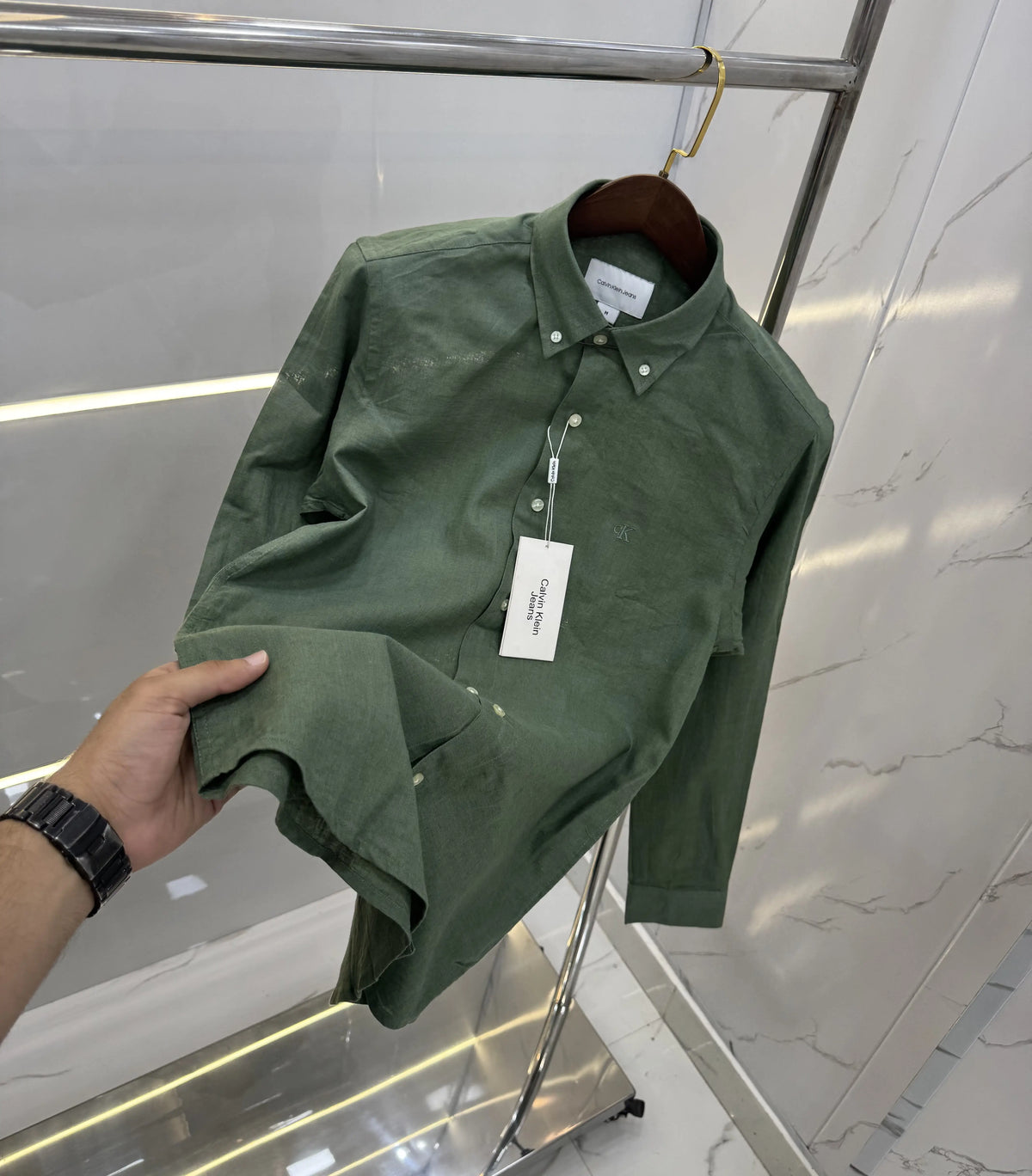 Calvin  Klein Olive Embroidery Logo Work Premium Shirt