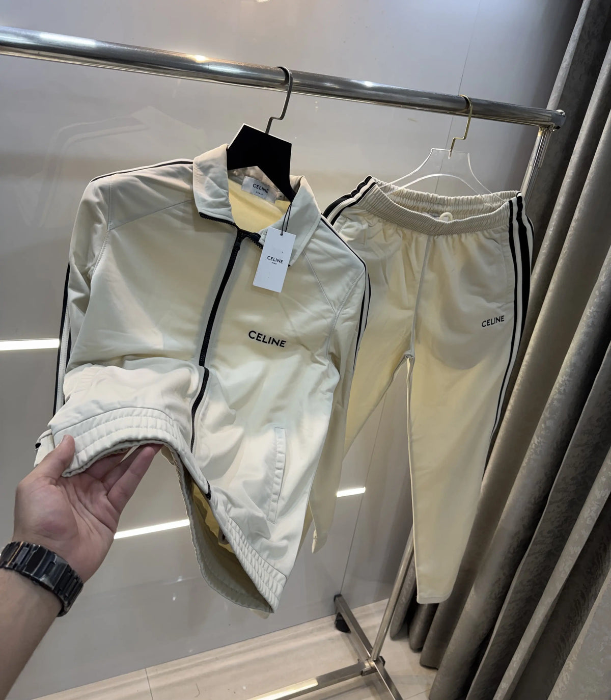 Celin e Cream Embroidery Logo Imported Tracksuit