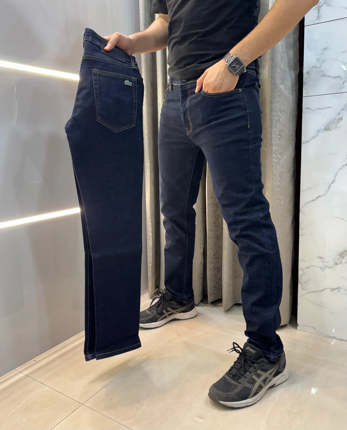 Lacost e Navy Blue raw Imported Hyperflex.. Denim