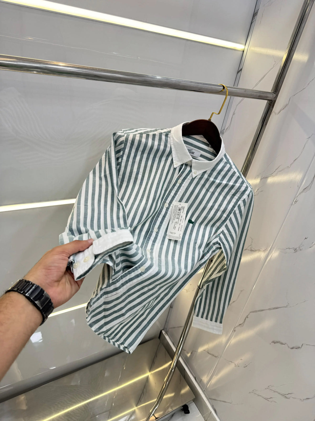 Lacost e Green strips Embroidery Logo Premium Oxford Shirt