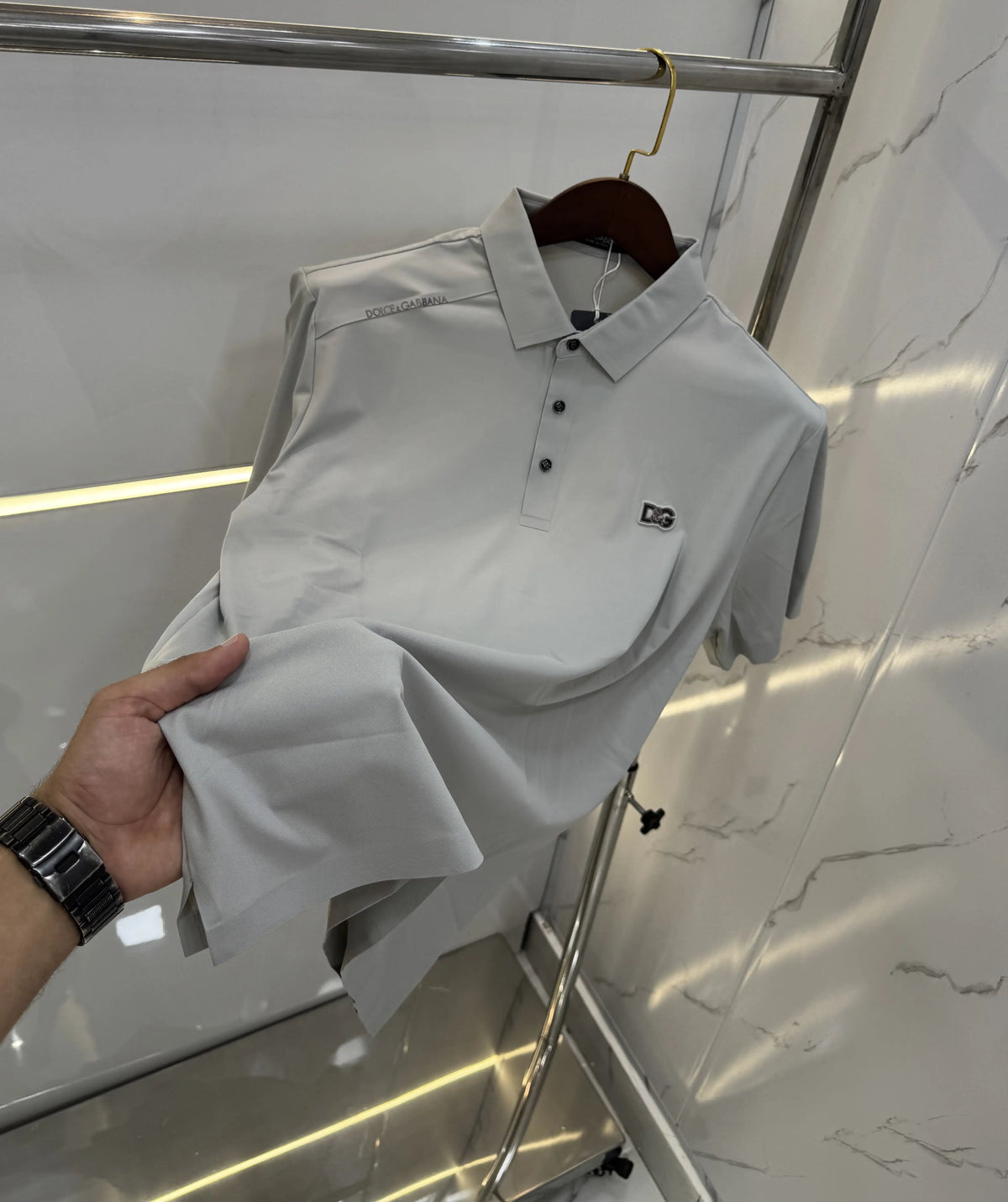 Dolc.e&Gabban.a Light Grey Luxury Polo T-shirt