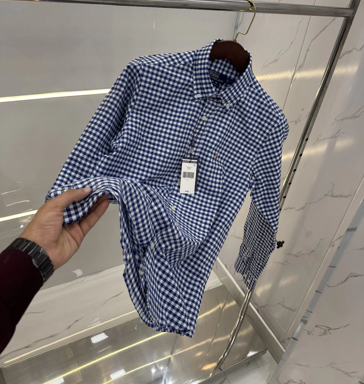 Ralph Lauren Blue Small Checks Premium Dobby Shirt