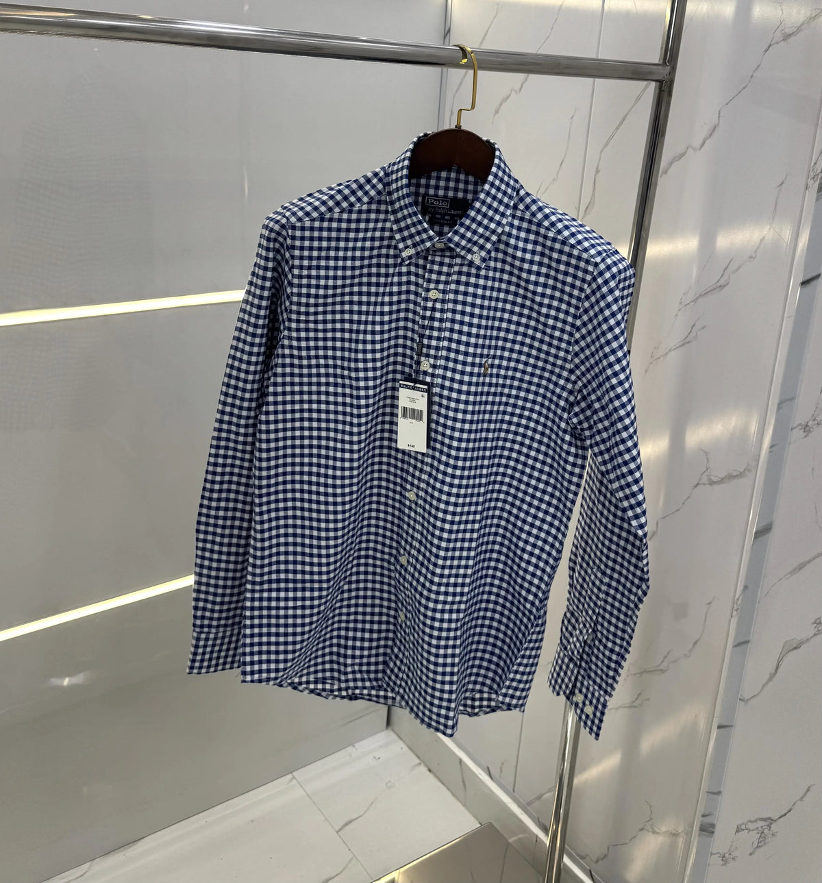 Ralph Lauren Blue Small Checks Premium Dobby Shirt
