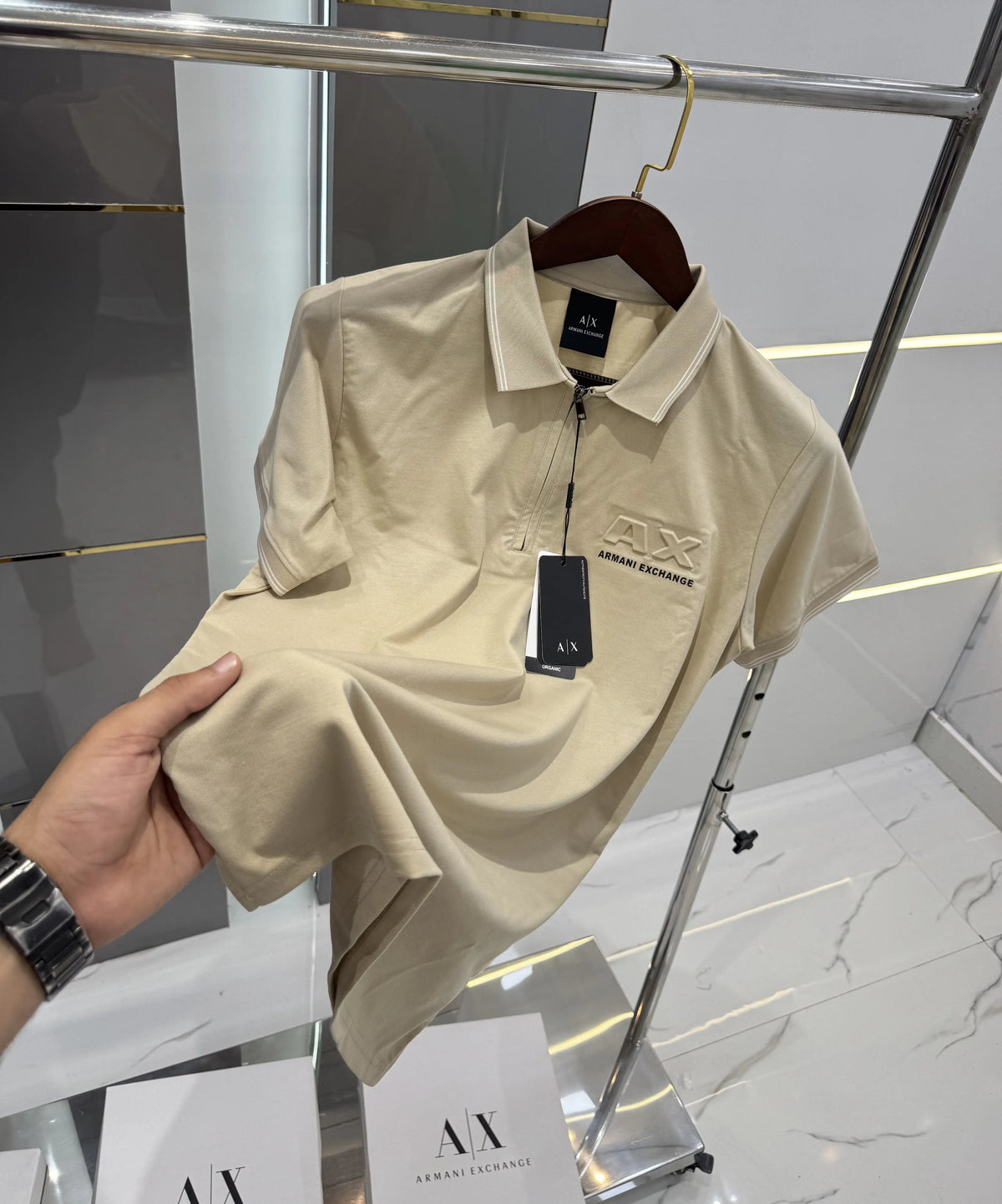 Arman i Exchange Cream Embossed Logo Premium Polo T-shirt With Box