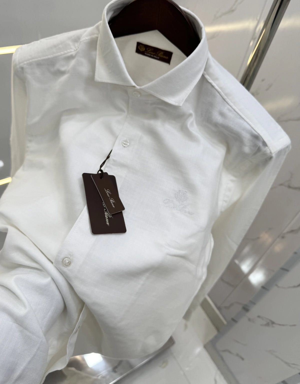Loro Piana White Embroidery Logo Work Premium Shirt