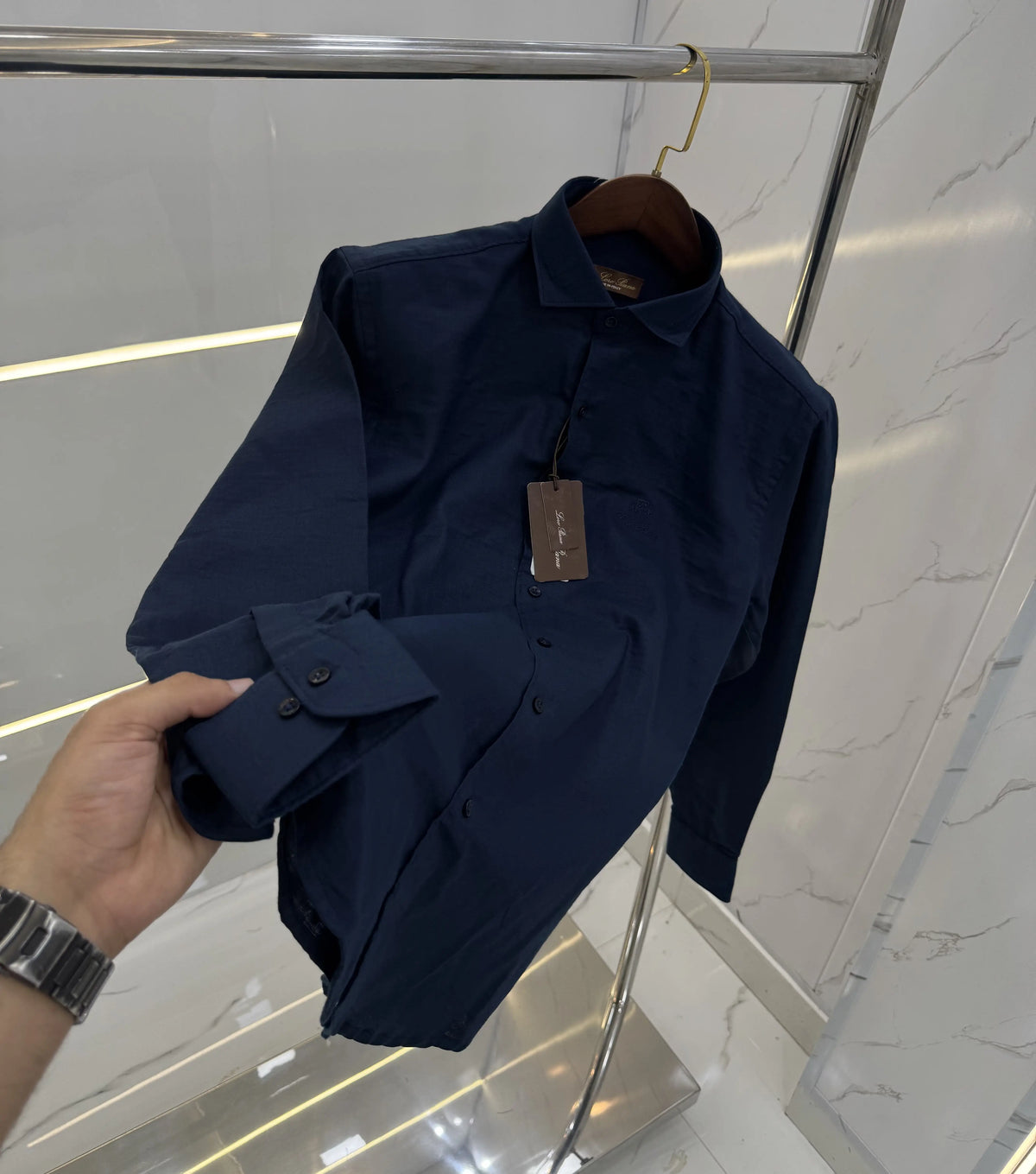 Loro Piana Blue Embroidery Logo Work Premium Shirt