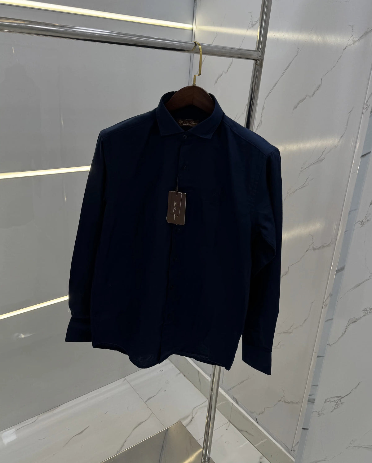 Loro Piana Blue Embroidery Logo Work Premium Shirt