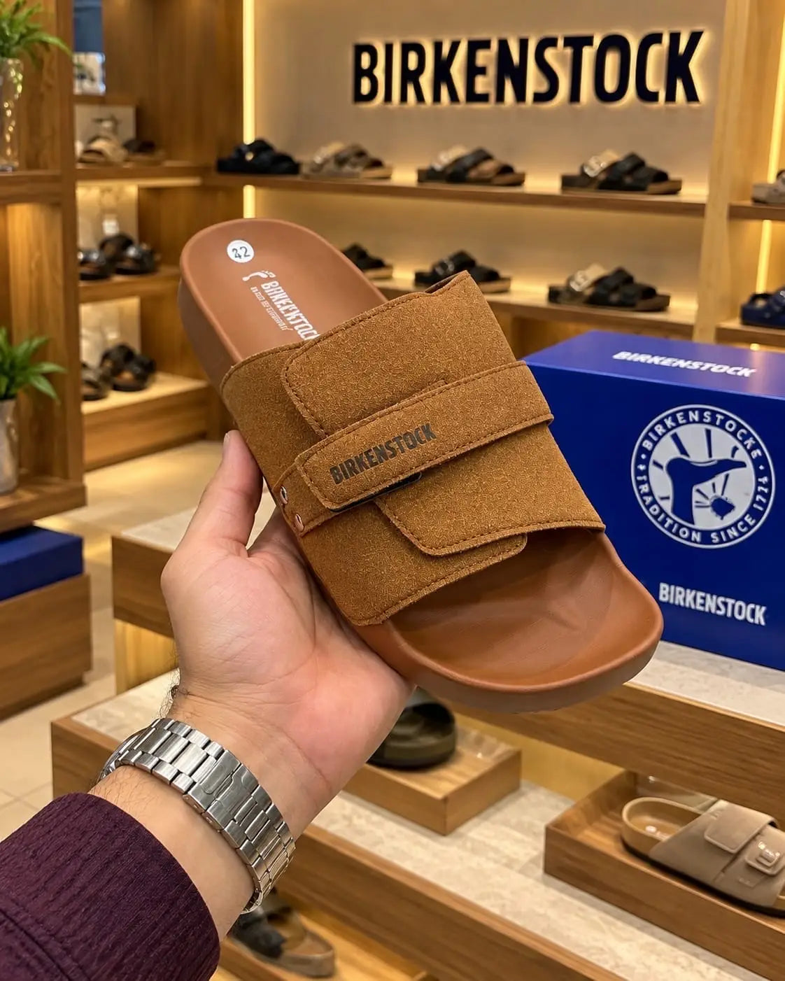 Birkenstock_Tan Adjust Kyoto Nubuck Soft Slide For Men
