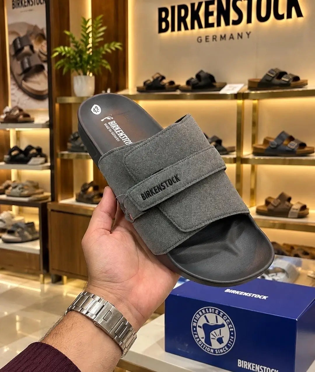 Birkenstock_Grey Adjust Kyoto Nubuck Soft Slide For Men