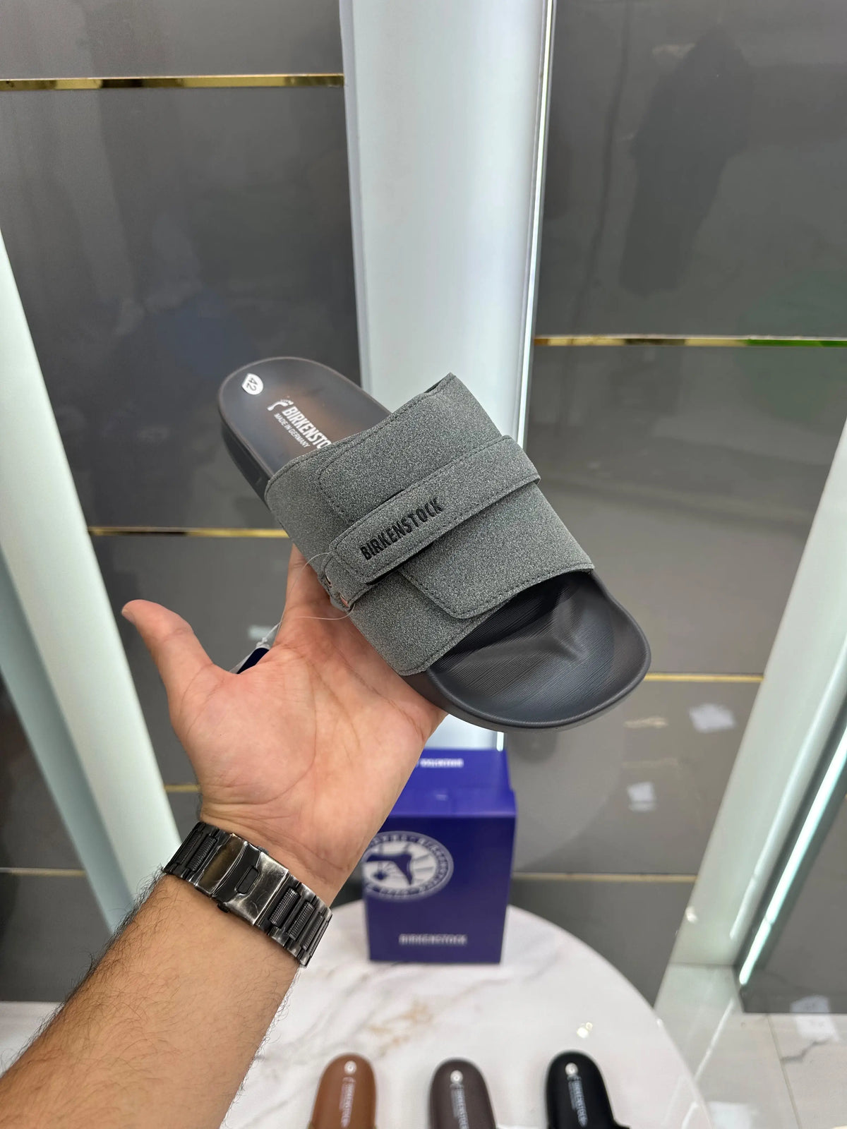 Birkenstock_Grey Adjust Kyoto Nubuck Soft Slide For Men