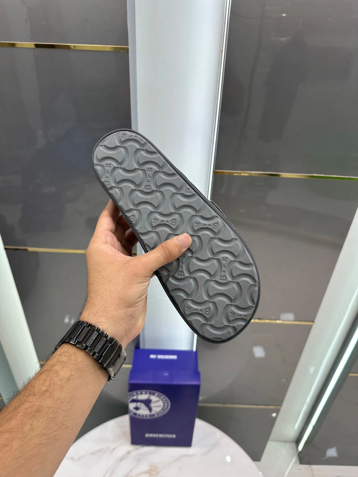 Birkenstock_Grey Adjust Kyoto Nubuck Soft Slide For Men
