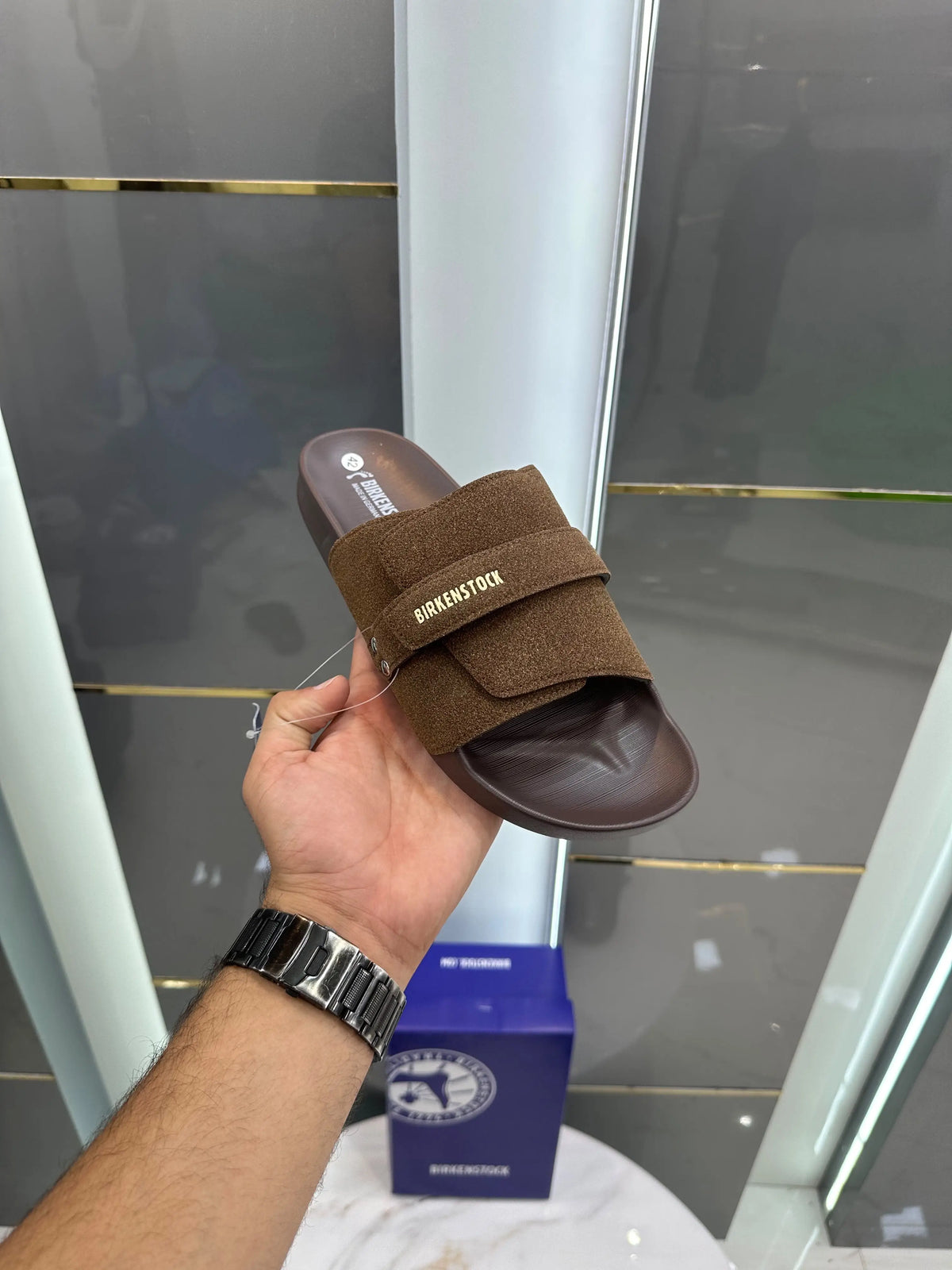 Birkenstock_Brown Adjust Kyoto Nubuck Soft Slide For Men