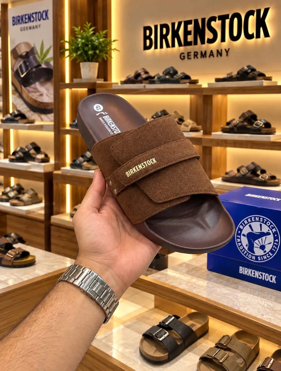 Birkenstock_Brown Adjust Kyoto Nubuck Soft Slide For Men