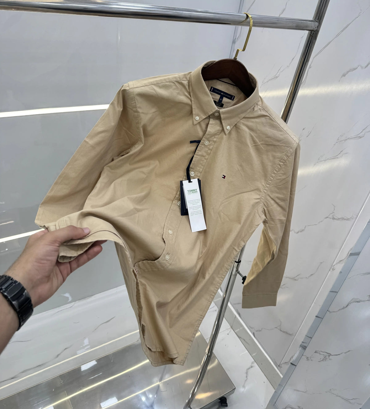 Tommy Hilfiger Beige Embroidery Logo Premium Shirt