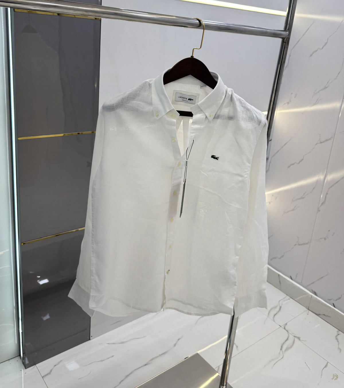 Lacost e White Embroidery Logo Premium Linen Shirt