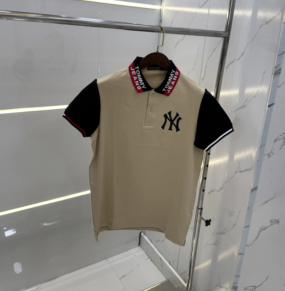 Tommy Hilfige r Beige Logo Work  Premium Polo T-Shirt