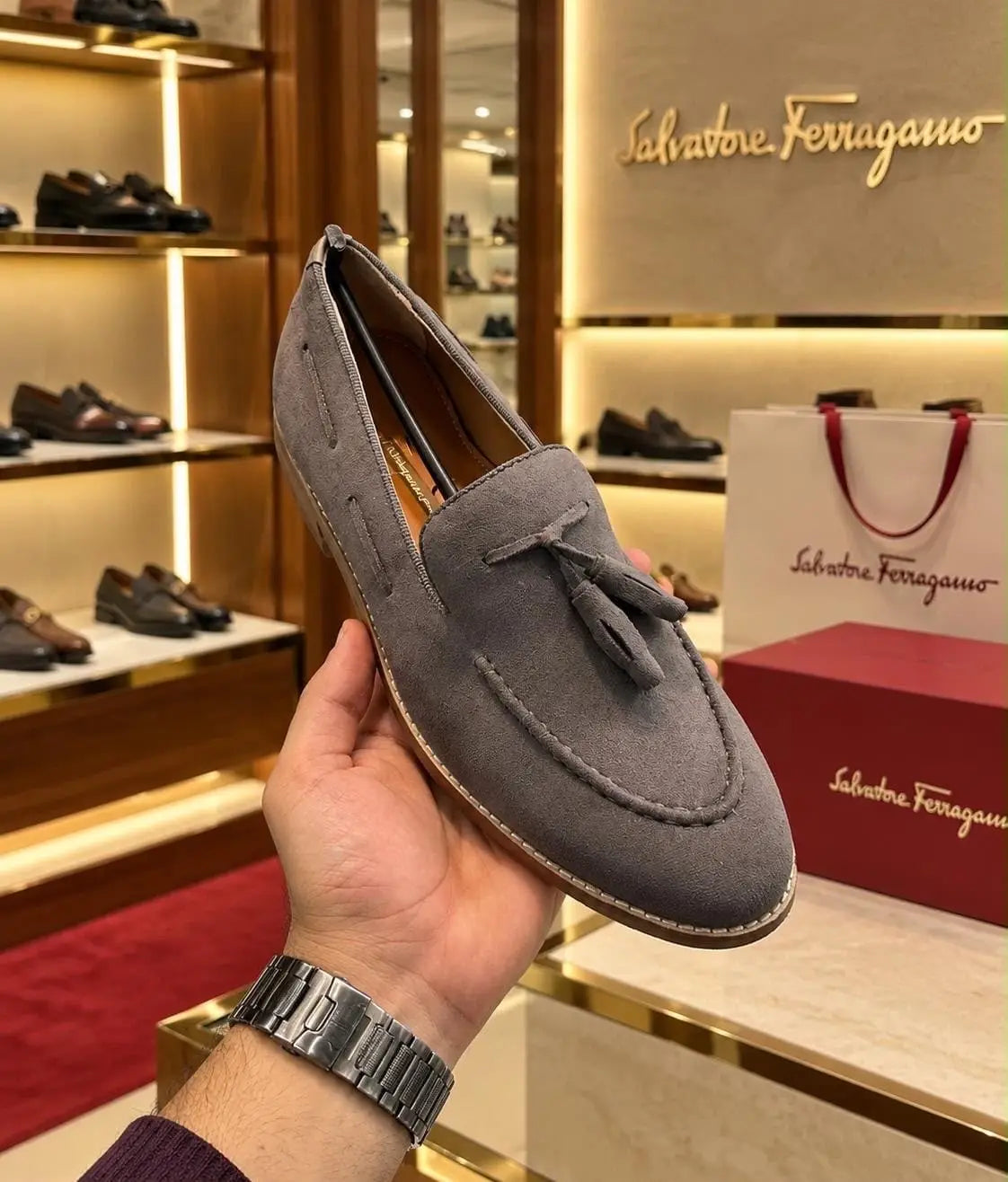 Salvatore Ferragamo Wooden Sole Grey Premium Leather Formal Shoes