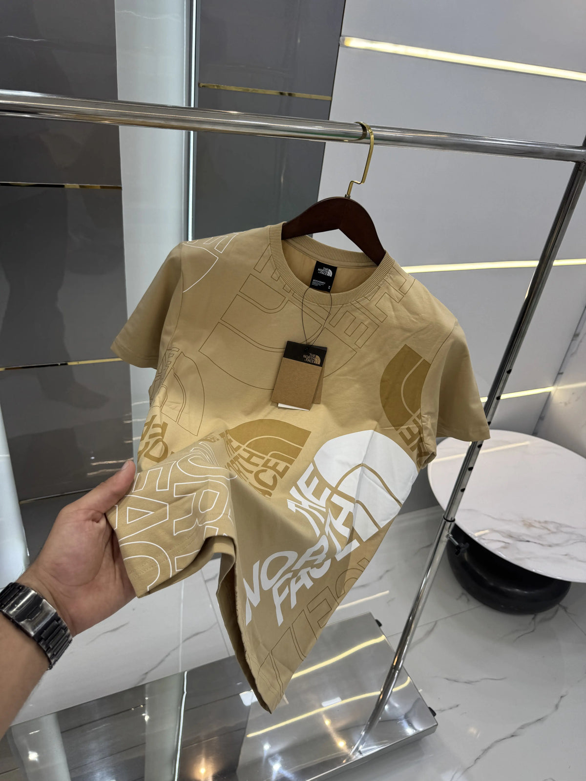 The North Face Beige Logo Print Premium T-Shirt