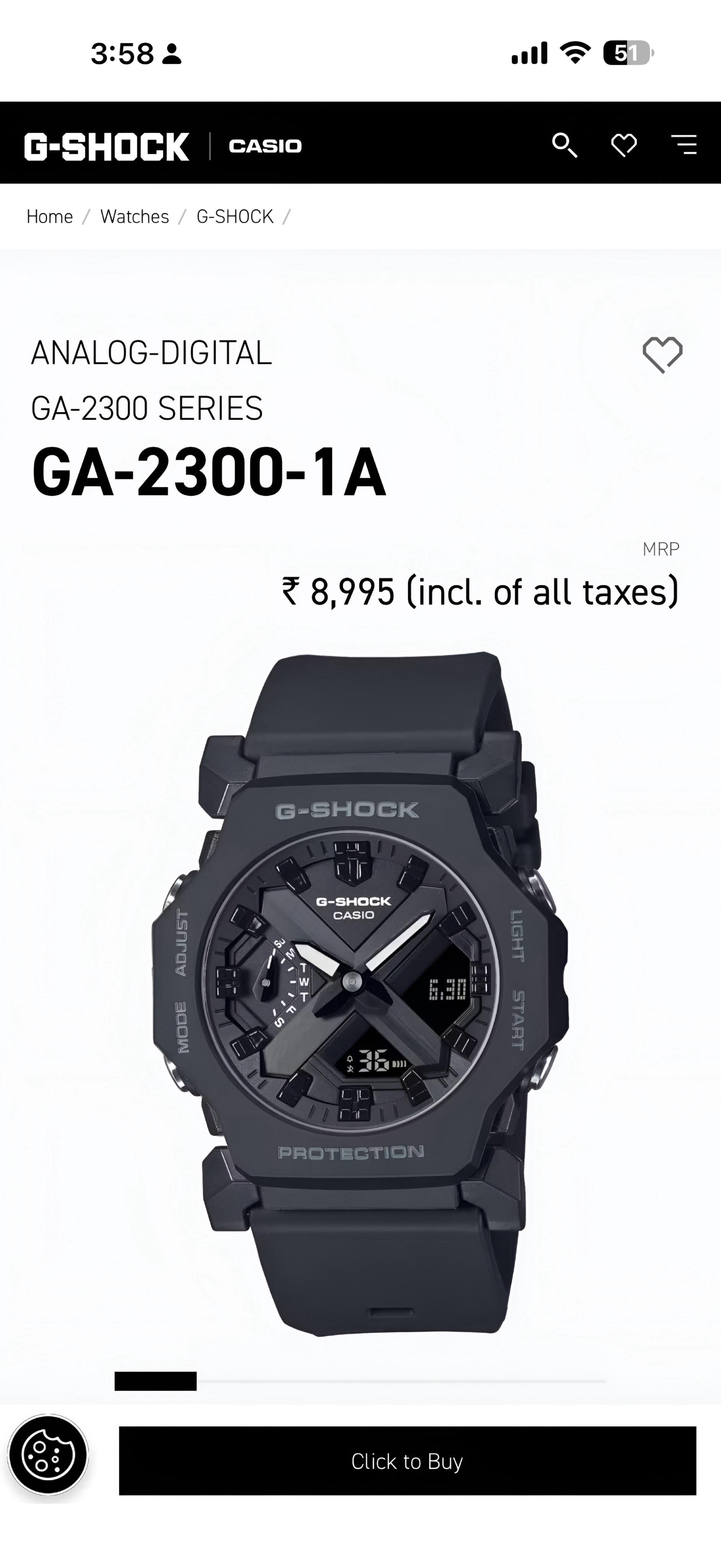 G_Shock GA-2300-1A All Working Black Watch