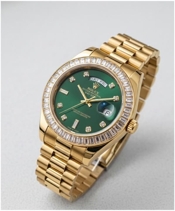 Rolx Oyster Perpetual Day Date Gold Green Diamond
